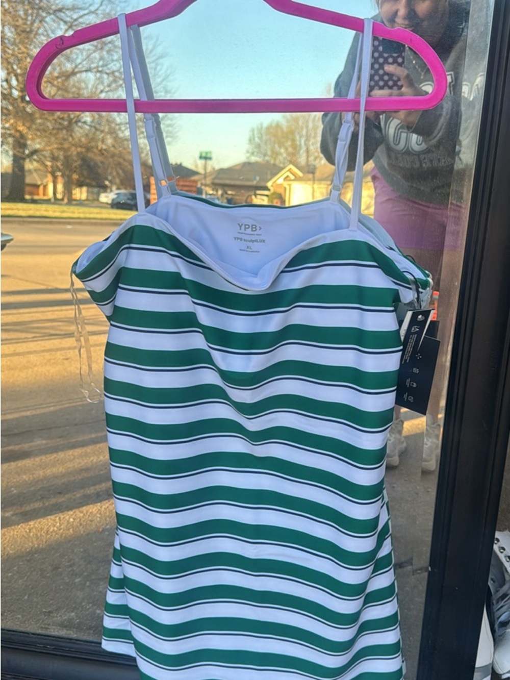 Green & White Striped Athletic Dress